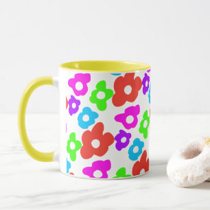 Retro Black Rainbow pride colour Flowers Pattern Mug