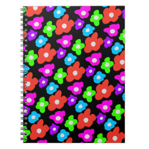 Retro Black Rainbow pride colour Flowers Pattern Notebook