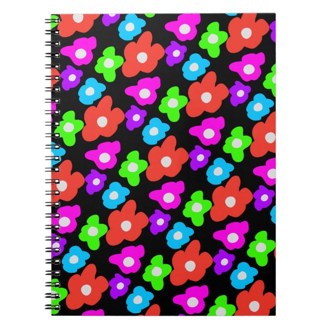 Retro Black Rainbow pride colour Flowers Pattern Notebook (Front)