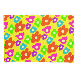 Retro Black Rainbow pride colour Flowers Pattern Pillowcase