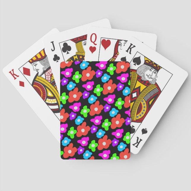 Retro Black Rainbow pride colour Flowers Pattern Playing Cards (Back)