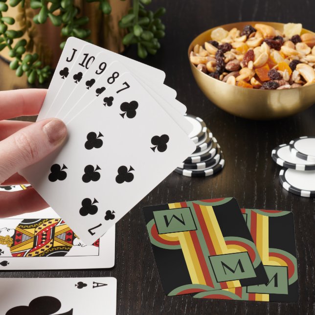 Retro Black Red Green Yellow Circles Art Pattern Playing Cards (In Situ)