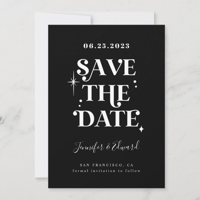 Retro Black Save The Date Card (Front)