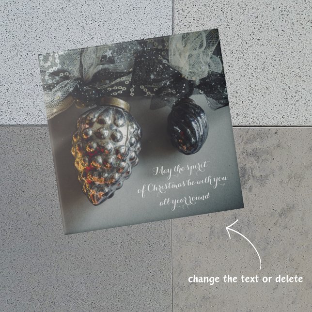 Retro Black Silver Christmas Ornaments with Ribbon Tile (Creator Uploaded)