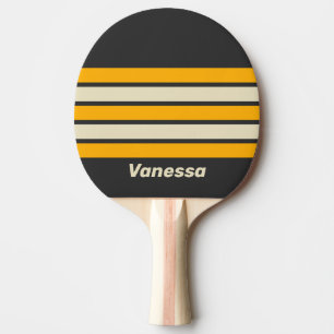 Retro Black Sun Across Striping with Name Ping Pong Paddle
