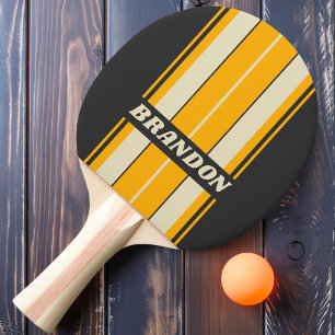Retro Black Sun Board Stripes with Name Ping Pong Paddle
