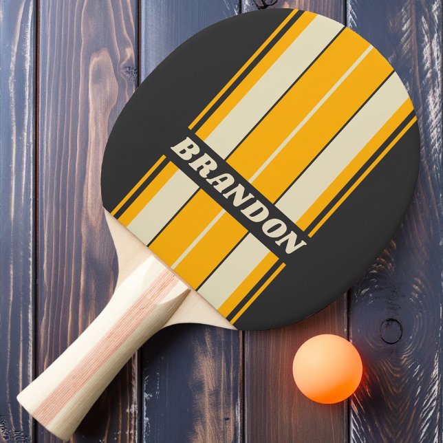 Retro Black Sun Board Stripes with Name Ping Pong Paddle (Creator Uploaded)