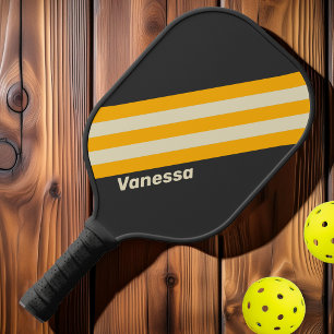 Retro Black Sun Stripes with Name Pickleball Paddle