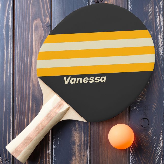 Retro Black Sun Stripes with Name Ping Pong Paddle (Creator Uploaded)