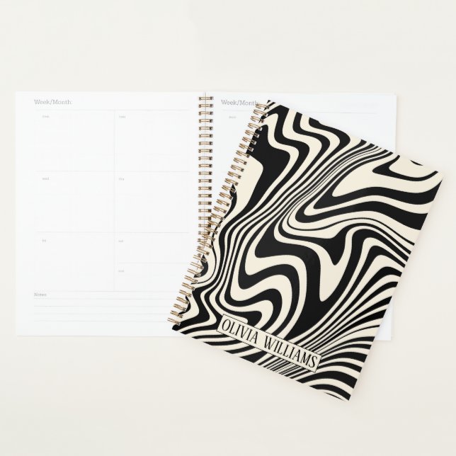 Retro Black Swirl Abstract Pattern Planner (Display)