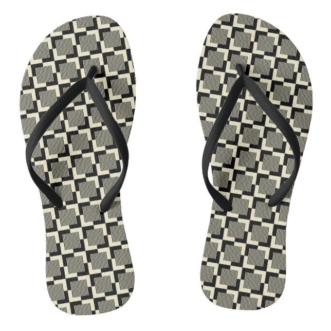 Retro Black & Tan Pattern Flip Flops (Footbed)