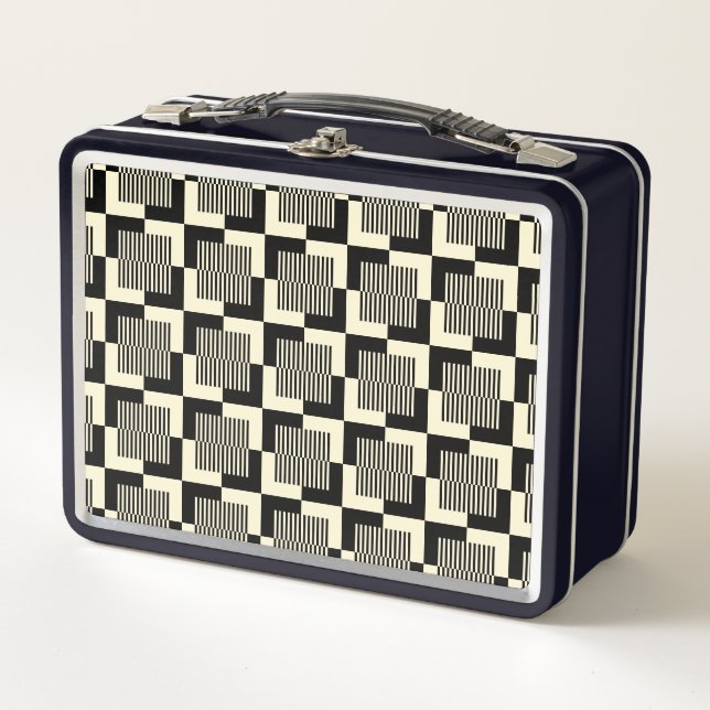 Retro Black & Tan Pattern Metal Lunch Box (Front)