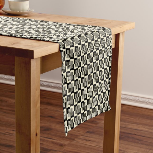Retro Black & Tan Pattern Short Table Runner (In Situ)