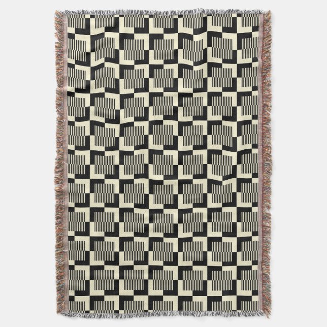 Retro Black & Tan Pattern Throw Blanket (Front Vertical)