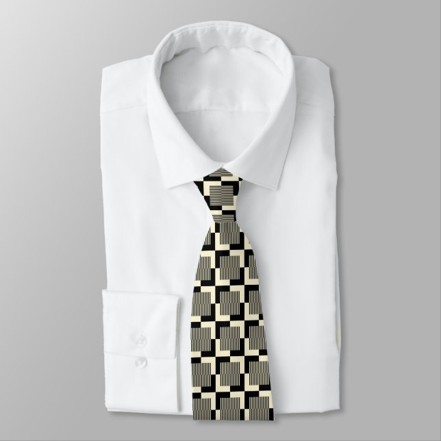 Retro Black & Tan Pattern Tie (Tied)