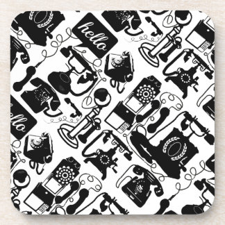 Retro Black Telephone Pattern Coaster
