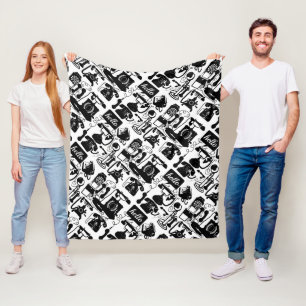 Retro Black Telephone Pattern Fleece Blanket
