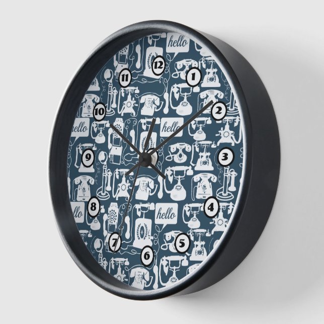 Retro Black Telephone Pattern Wall Clock (Angle)