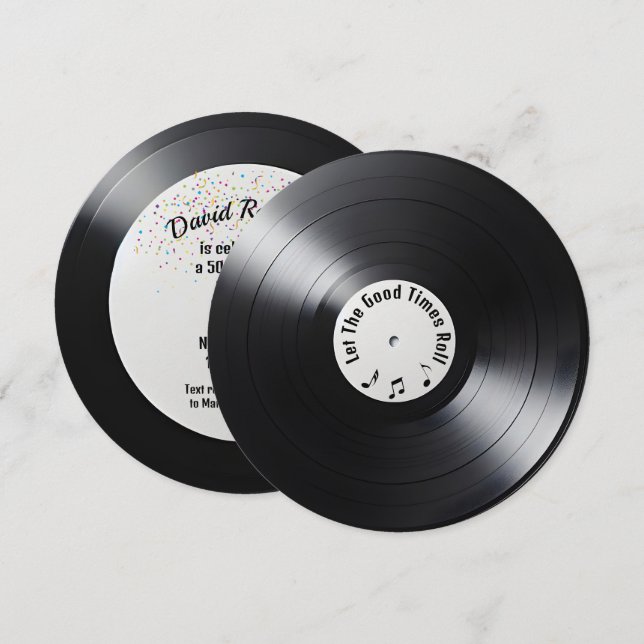 Retro Black Vinyl LP Record 50th Birthday Party Invitation (Front/Back)