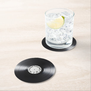 Retro Black Vinyl LP Record Round Paper Coaster