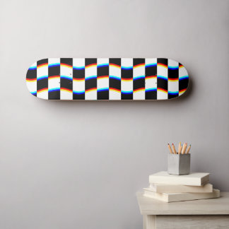 Retro Black White 3D Abberation Chequerboard Skateboard
