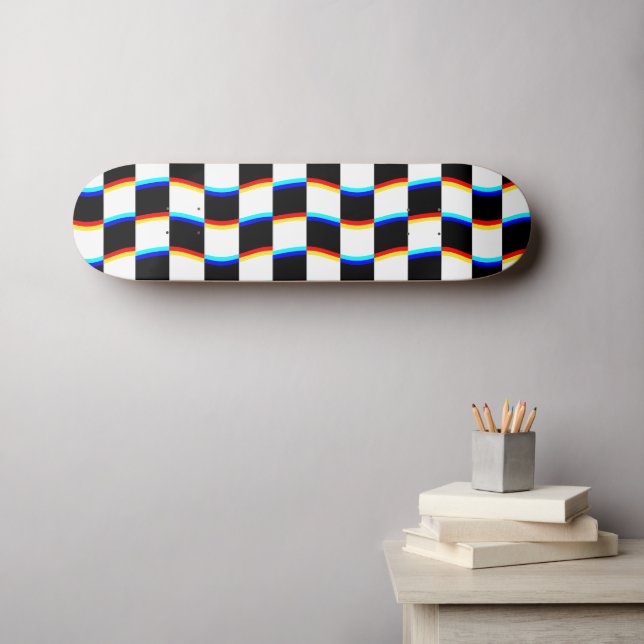 Retro Black White 3D Abberation Chequerboard Skateboard (Wall Art (Horz))