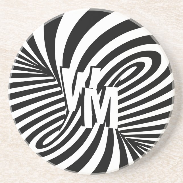 Retro Black White Abstract Zebra Pattern Initials Coaster (Front)