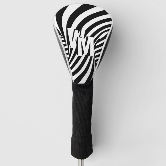 Retro Black White Abstract Zebra Pattern Initials Golf Head Cover (Front)