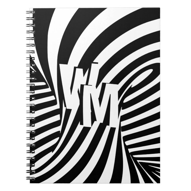 Retro Black White Abstract Zebra Pattern Initials Notebook (Front)