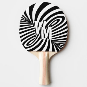 Retro Black White Abstract Zebra Pattern Initials Ping Pong Paddle