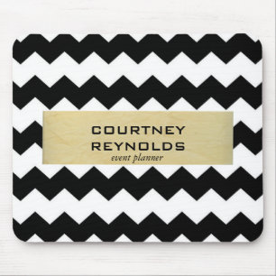 Retro Black White and Beige Chevron Pattern Mouse Mat
