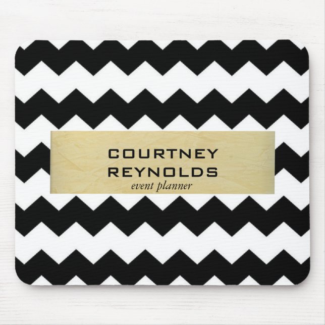 Retro Black White and Beige Chevron Pattern Mouse Mat (Front)