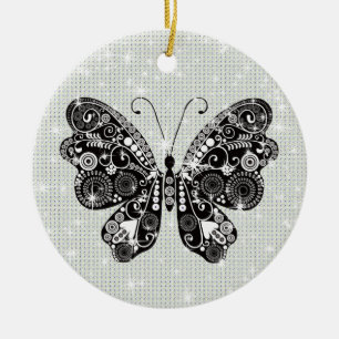 Retro Black & White Butterfly Ceramic Tree Decoration