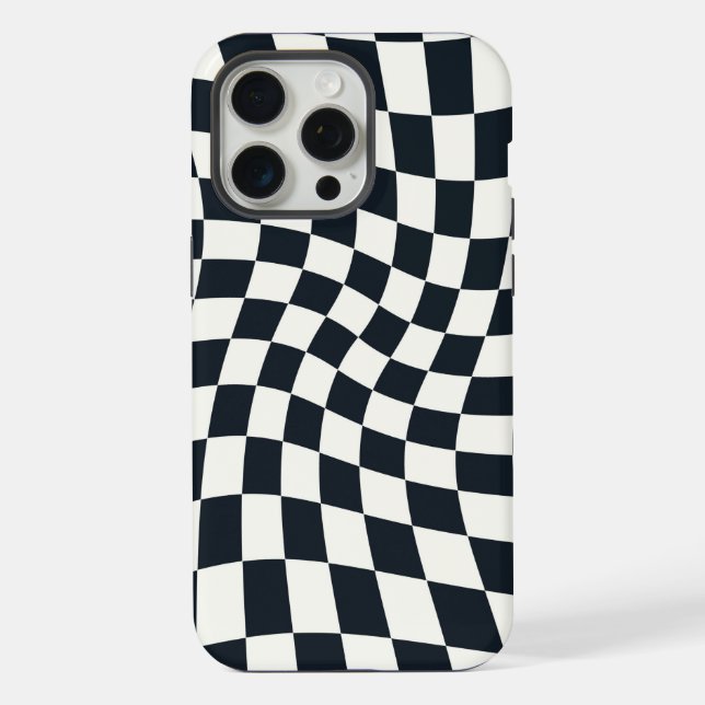 Retro Black White Checked Warped Chequered  iPhone Case (Back)