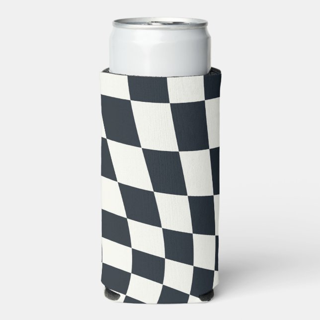 Retro Black White Checked Warped Chequered  Seltzer Can Cooler (Seltzer Front)