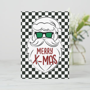 Retro Black White Checkered Santa Claus Christmas  Holiday Card