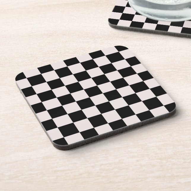 Retro Black White Checks Checkerboard Pattern Coaster (Left Side)
