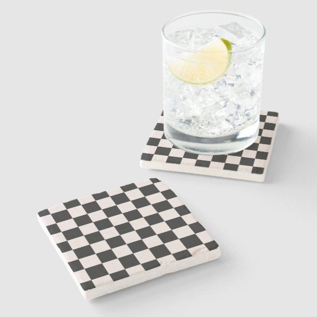 Retro Black White Checks Chequerboard Pattern   Stone Coaster (Side)