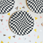 Retro Black White Checks Warped Chequerboard Paper Plate<br><div class="desc">Perfect warped chequered design. Modern warped checkers. This nice retro psychedelic design takes you to the wonderland. Warped checks in pastel colours. Twirl and swirl,  twist checks,  chequered pattern</div>