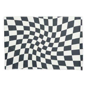 Retro Black White Checks Warped Chequered Dorm Pillowcase