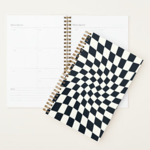 Retro Black White Checks Warped Chequered Planner