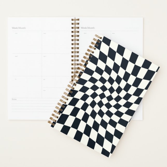 Retro Black White Checks Warped Chequered Planner (Display)