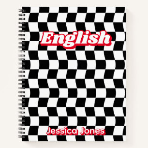 Retro Black White Chequerboard School Subject Notebook