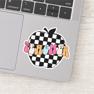 Retro Black & White Chequered Apple Teacher Vinyl