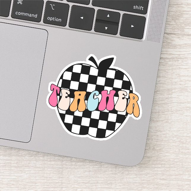 Retro Black & White Chequered Apple Teacher Vinyl (Detail)