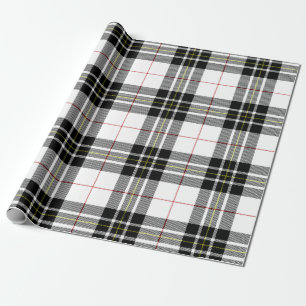 Retro Black White Christmas New Year Tartan Plaid Wrapping Paper
