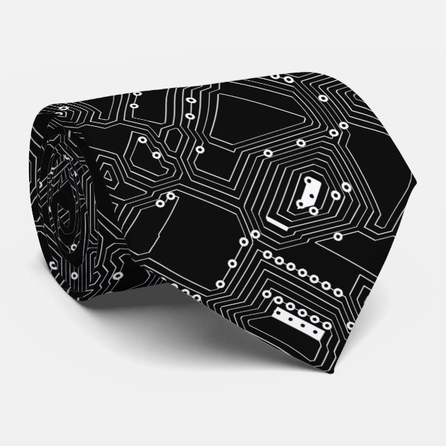 Retro Black White Classic Computer Circuit Board Tie (Rolled)