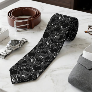 Retro Black White Classic Computer Circuit Board Tie
