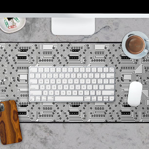 Retro Black White Classy Computer Circuit Board Desk Mat