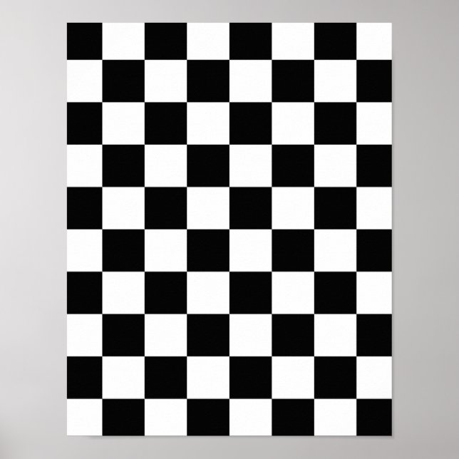 Retro Black/White Contrast Checkerboard Pattern Poster (Front)